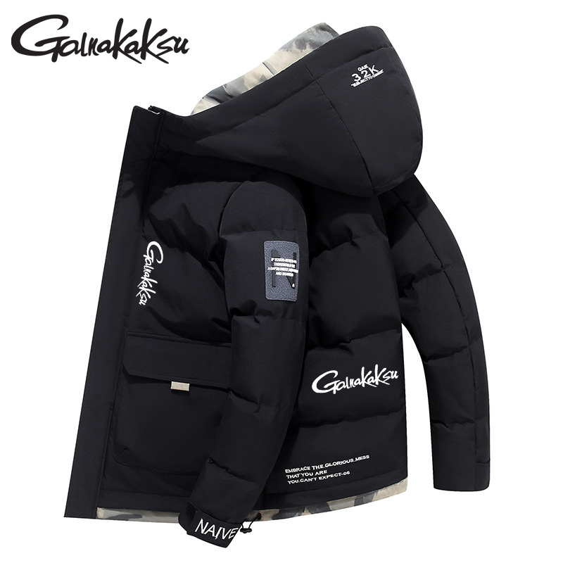 Fishing Jacket Waterproof - แจ็คเก็ตตกปลามีฮู้ดหนาสำหรับกีฬากลางแจ้งฤดูใบไม้ร่วงฤดูหนาวเสื้อโค้ทพิมพ์ลายเสื้อโค้ทผ้าคอตตอนสำหรับใส่เดินเขา