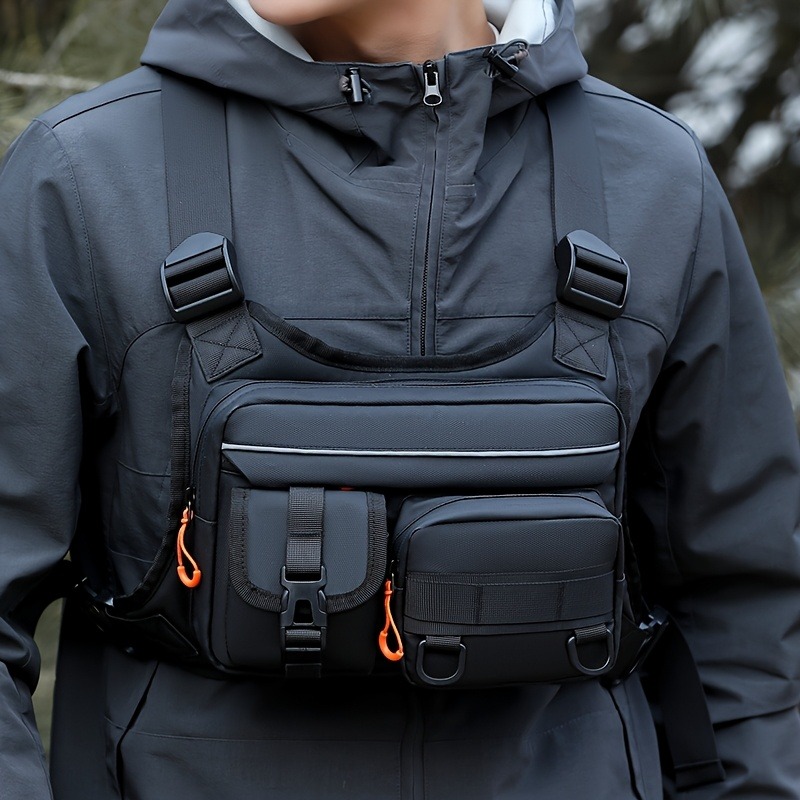 Fishing Vest - กระเป๋าคาดหน้าอกยุทธวิธีสำหรับผู้ชาย, เสื้อกั๊กวิ่งและเดินป่า, เหมาะสำหรับการสำรวจกลางแจ้ง, เดินป่า, ตกปลา และตั้งแคมป์