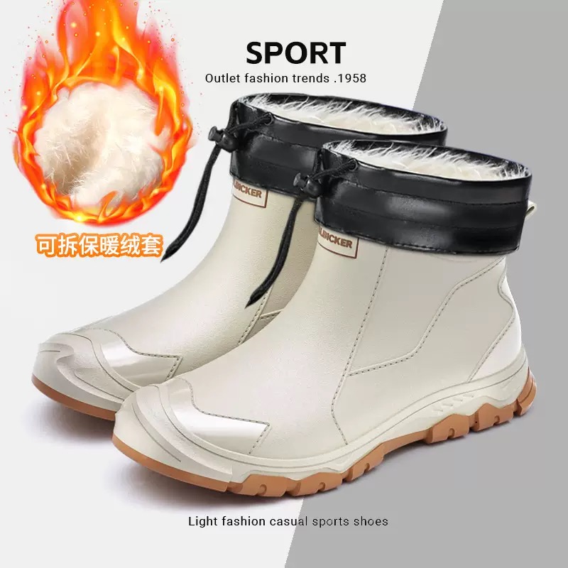 Fishing Socks - รองเท้ากันฝนผู้ชายแบบกันน้ำ แฟชั่นถุงเท้าสั้น หนา อุ่น ยางกันลื่น สำหรับทำงาน