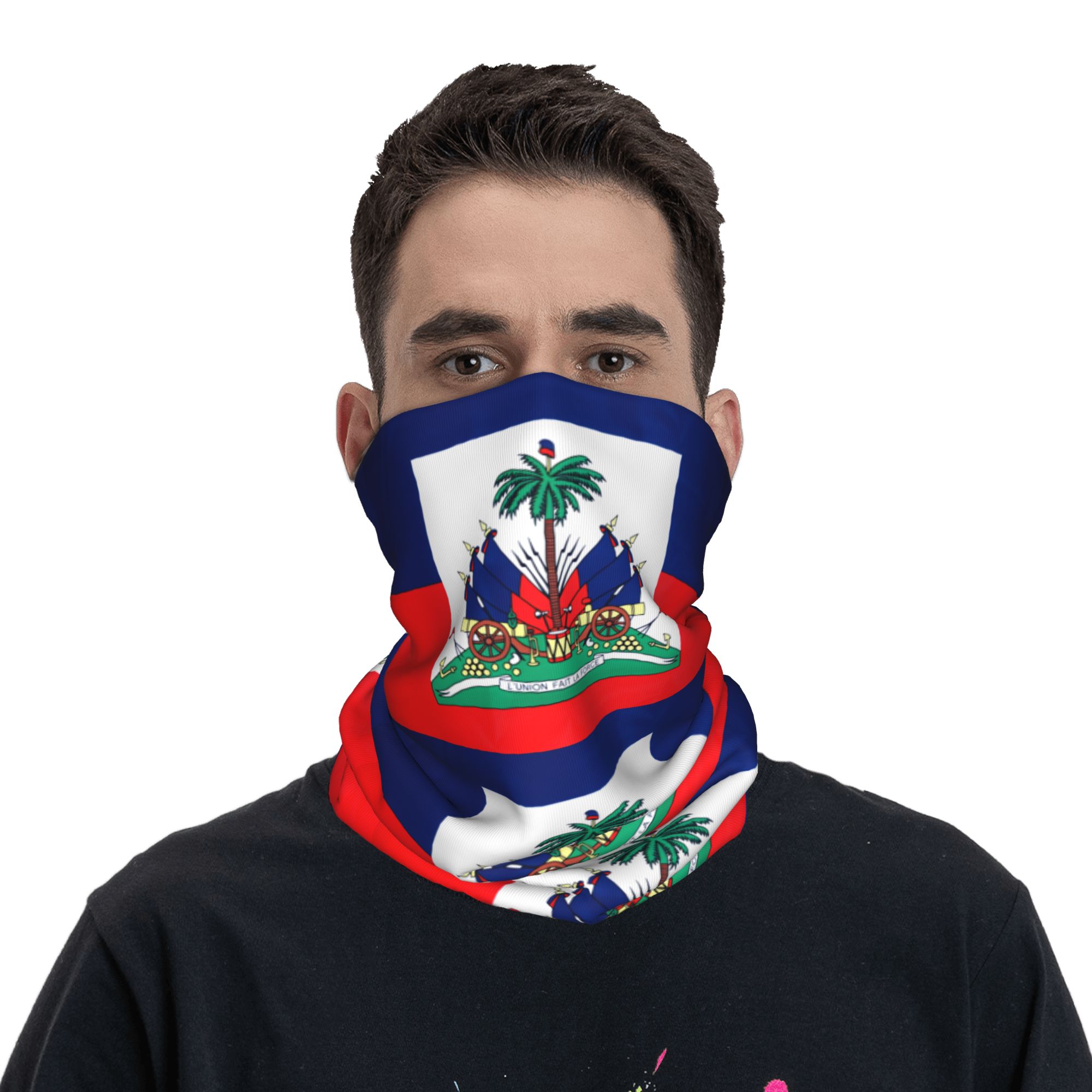 Fishing Mask Sun Protection - หน้ากากบาลาคลาวาสำหรับกีฬากลางแจ้ง ลายธงชาติเฮติ สำหรับปั่นจักรยาน หน้ากากปิดหน้าแบบนุ่ม หน้ากากป้องกันแสงแดดสำหรับการล่าสัตว์ ตกปลา