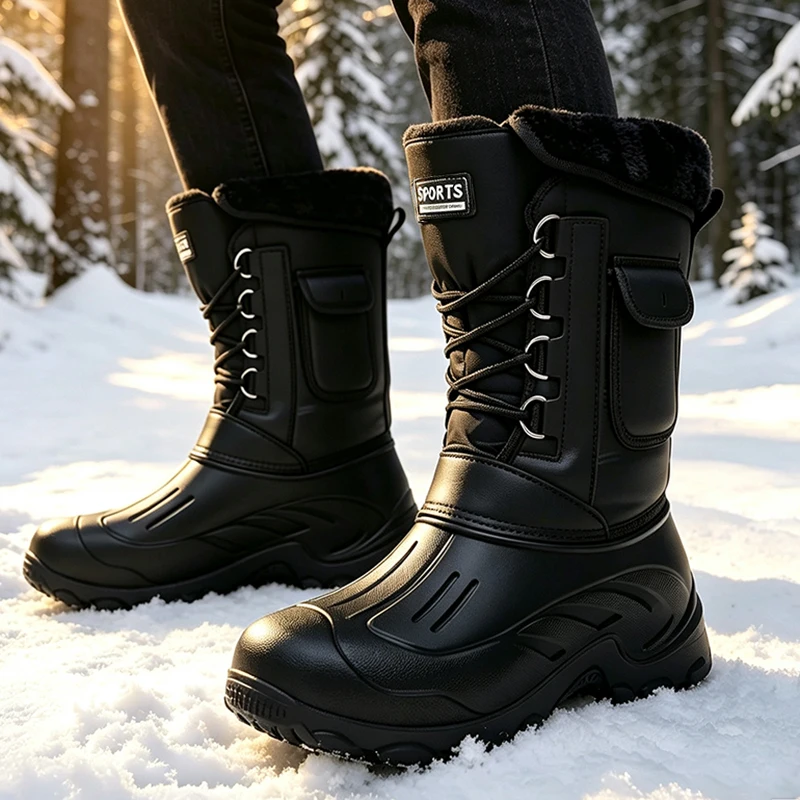 Fishing Boots - รองเท้าบูทหิมะสำหรับผู้ชาย รองเท้าตกปลาสำหรับฤดูหนาว รองเท้าเดินป่ากันน้ำสำหรับผู้ชาย รองเท้าผ้าใบกันหนาวสำหรับผู้ชาย รองเท้าบูทผู้ชาย