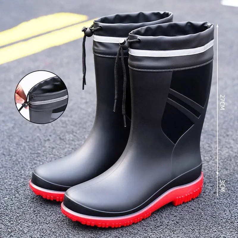 Fishing Boots - รองเท้าบูทยางกันฝนแบบกลางสำหรับผู้ชาย แฟชั่นกลางแจ้ง กันลื่น รองเท้ากันน้ำสำหรับตกปลา รองเท้าบูทกันฝนสำหรับผู้ชาย