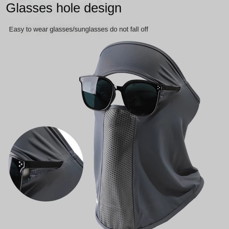 Fishing Mask Sun Protection - หน้ากากผ้าไหมน้ำแข็งสำหรับฤดูร้อน ป้องกันรังสียูวี กันแดด ปิดคอ มีช่องสำหรับแว่นตา ผ้าคลุมหน้า