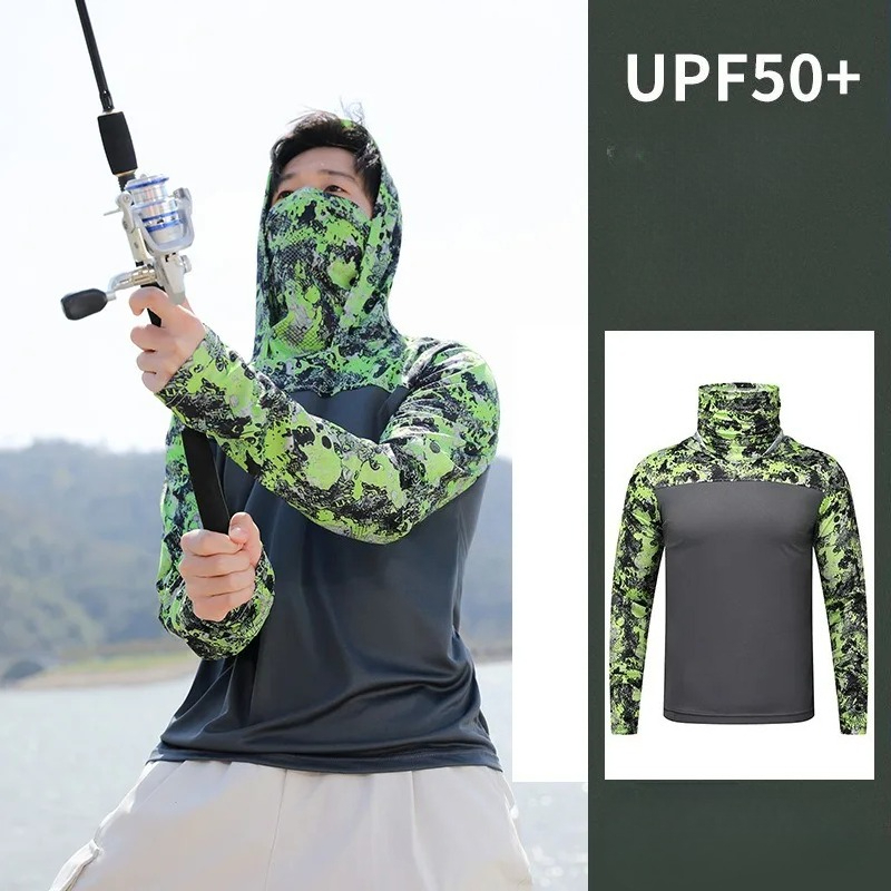 เสื้อตกปลาแบบมีฮู้ดสำหรับผู้ชา - Fishing Mask Sun Protection บทวิจารณ์และราคา