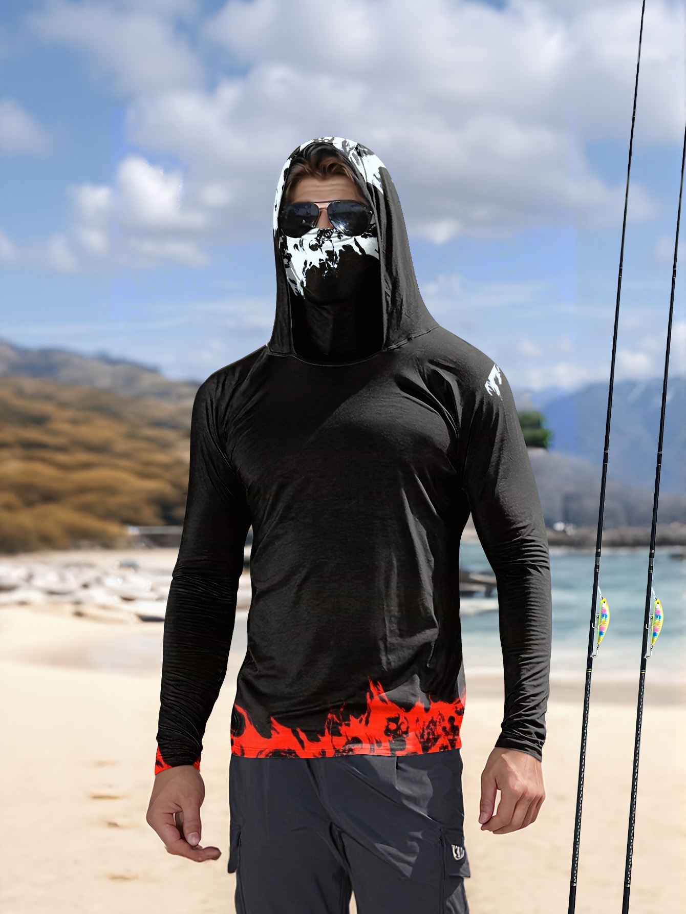 เสื้อตกปลาผู้ชายแบบมีฮู้ด แขนย - Fishing Shirt Uv Protection บทวิจารณ์และราคา