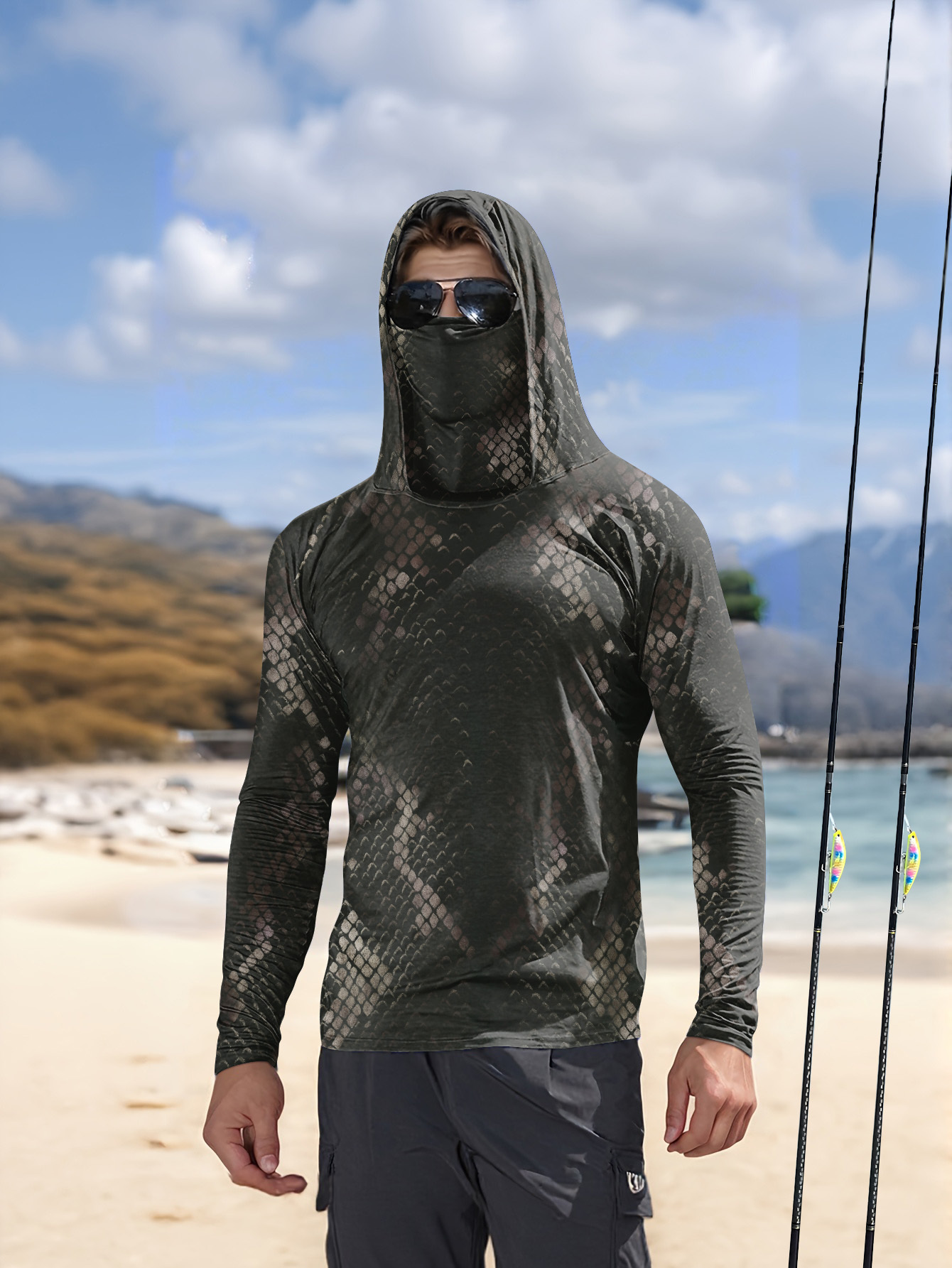 เสื้อตกปลาผู้ชายมีฮู้ดแขนยาวลา - Fishing Shirt Uv Protection บทวิจารณ์และราคา